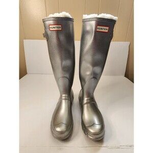 Hunter Original Tall Rain Boots Womens 7 Cosmic Metallic Silver Glitter